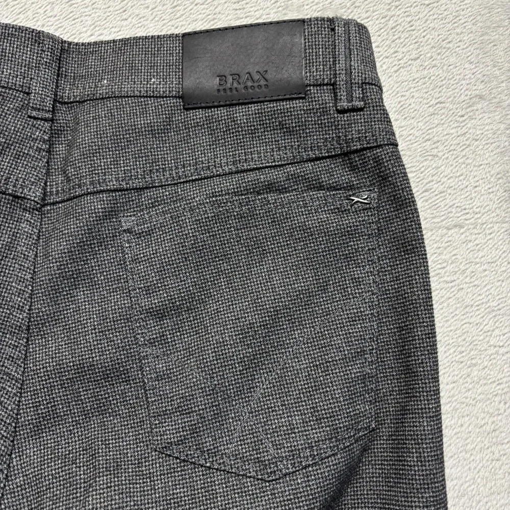 Brax Cooper Fancy 5 Pocket Pants Mens 36x34 Gray Stretch Regular Fit Houndstooth